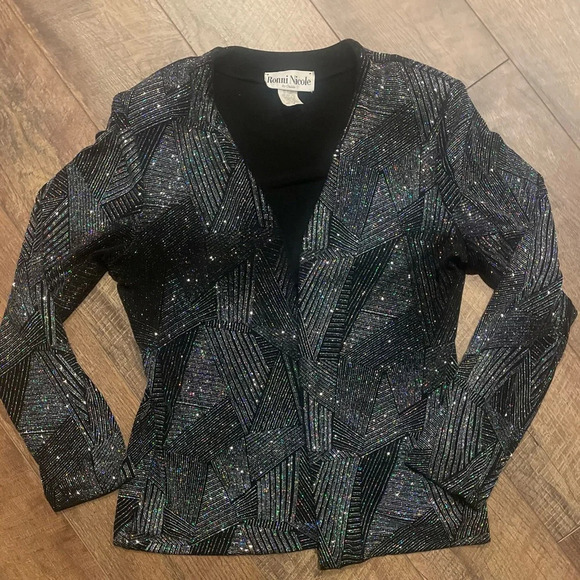 *Ronni Nicole by Ouida Women’s Size MED Black Sparkly Kimono Jacket / Car… - Picture 1 of 13